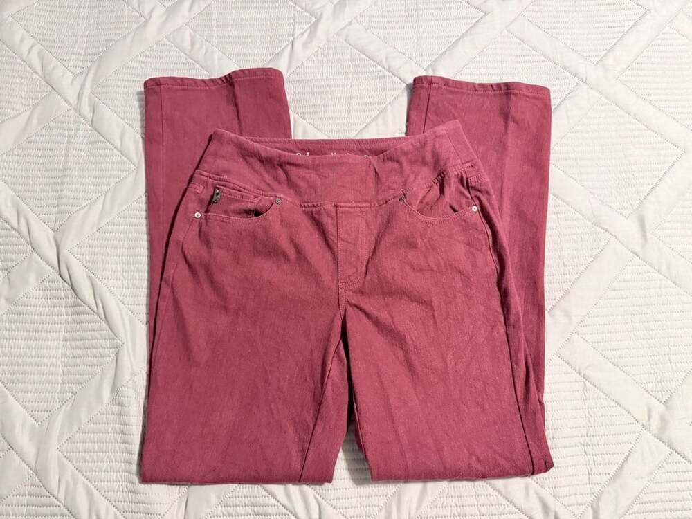 Belle by Kim Gravel Knit Denim Straight-Leg Jeans in Mauve size 12